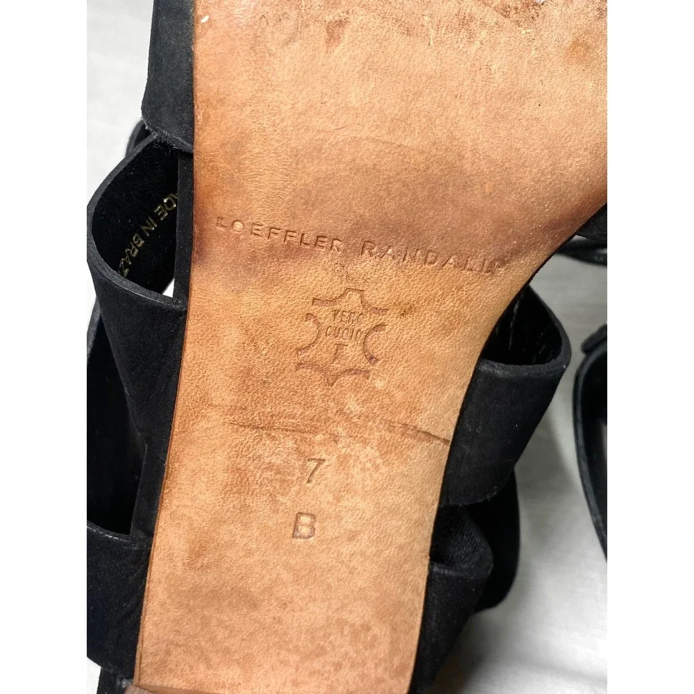 Loeffler‎ Randall Hana Lace-Up Gladiator Heeled Sandals Black Leather Size 7